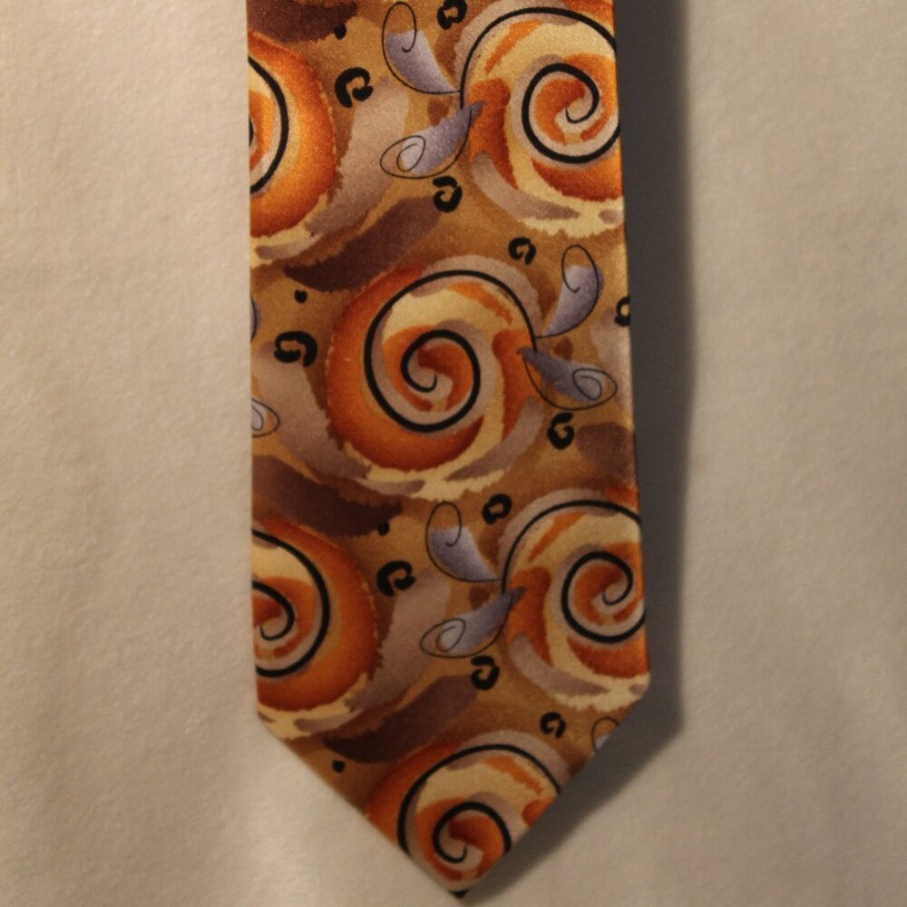 J. Garcia Silk Tie "Vid-Game" Collection Fifty Two bronze copper ivory abstract